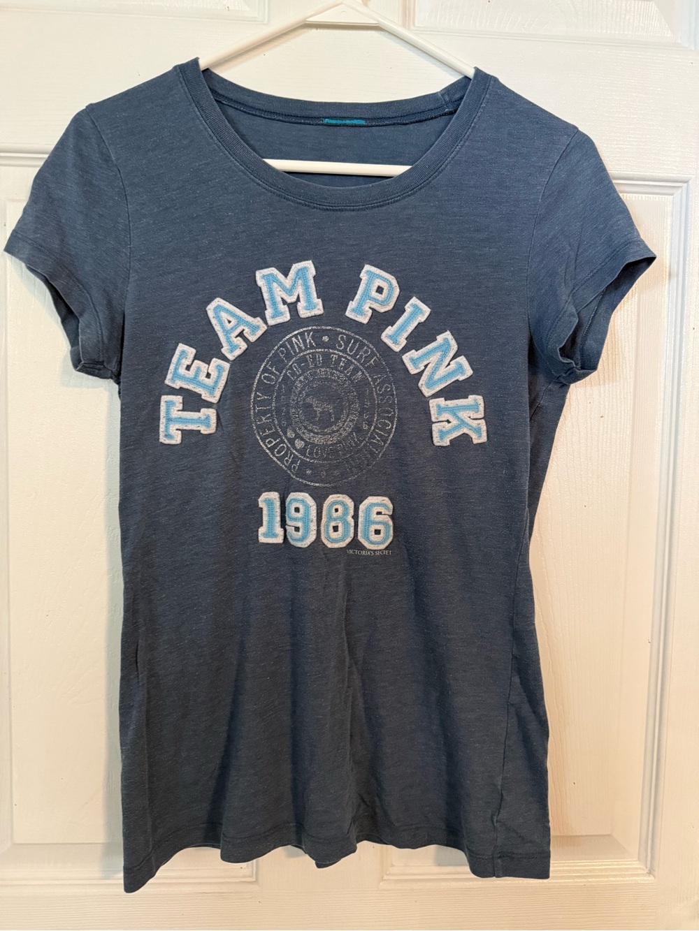 Women’s Victoria's Secret PINK 'Team Pink' Graphic Tee - Slate Blue Size M